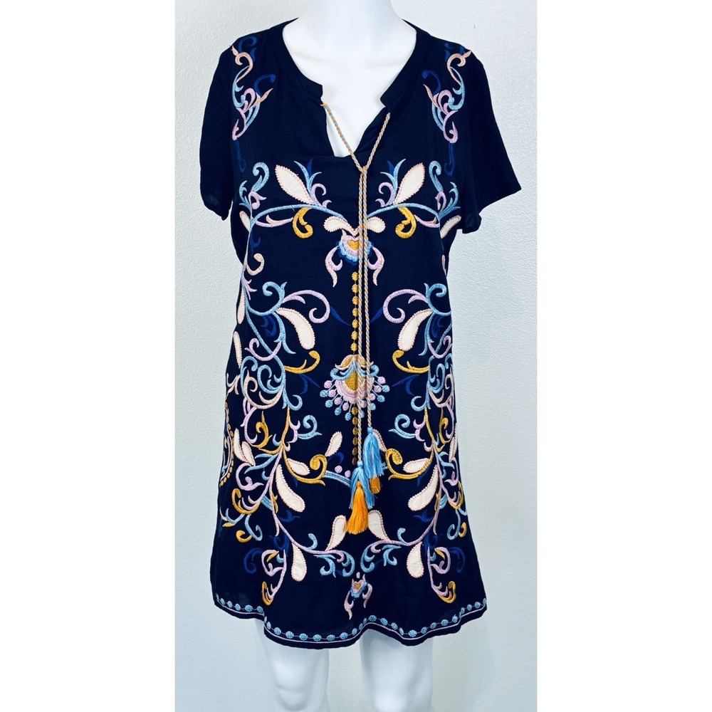 Anthropologie Skies Are Blue Embroidered Boho‎ Floral Shift Dress Sz XS Festival